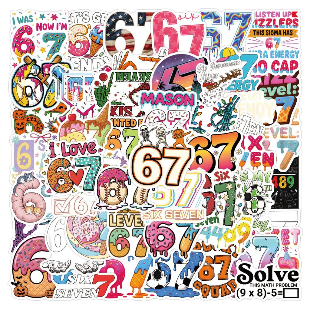 10/50PCS Cartoon 67 Brainrot Stickers Pack for Kids Fun Meme Characters ...