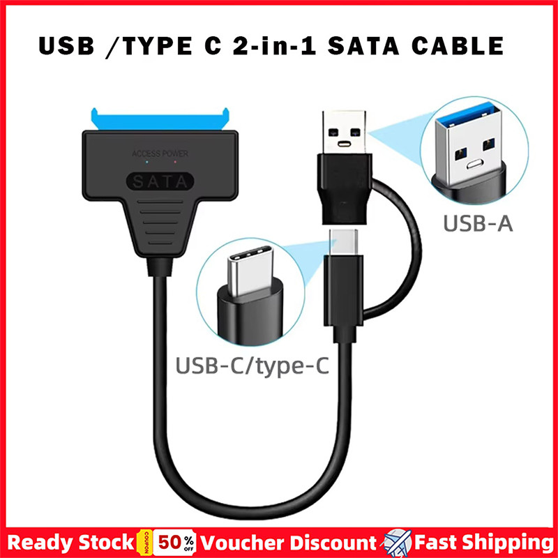 [Ready Stock] SATA to USB 3.0/Type-C Adapter Sata Cable 2.5/3.5 Inch ...