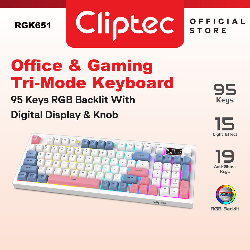 Cliptec RGK650 / RGK651 Tri-Mode 94 Keys / 95 Keys RGB Backlit Office ...