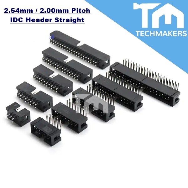 2.54mm IDC PlugHeader Male Connector PCB Mount Connector Straight 6/8/10/12/14/16/18/20/24/26/30/34/40/50/60/64P Way
