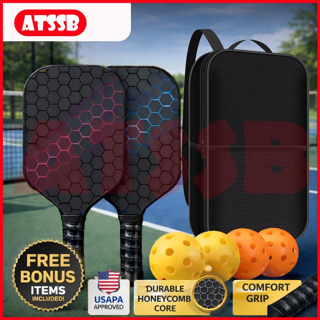 Pickleball Paddles Set – 2 Oder 4 Schläger, 6 Bälle (davon 2 Leuchtend), Tasche, 4 Griffbänder, Ideal Für Anfänger & Profis, Indoor/Outdoor