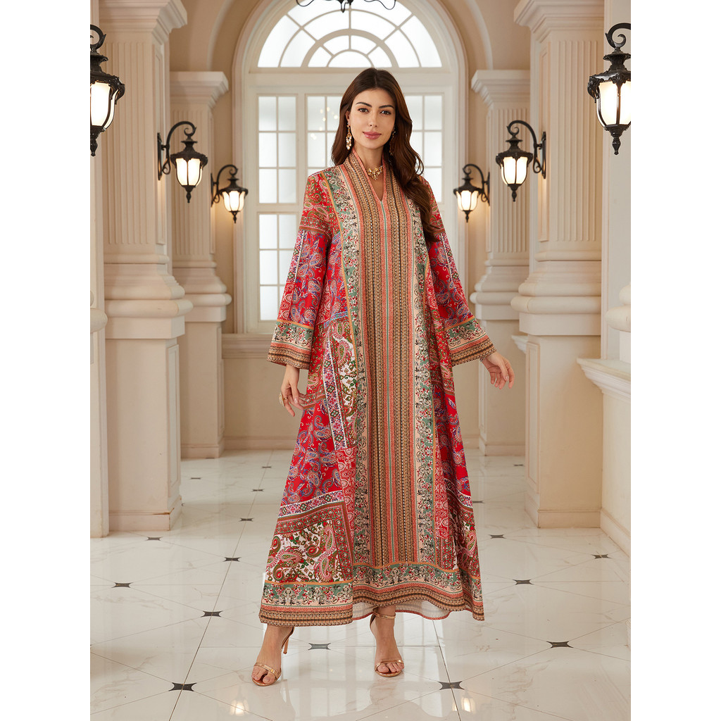 Middle East Dubai Robe Muslim Women's Printed Pullover Dress | Shopee ...