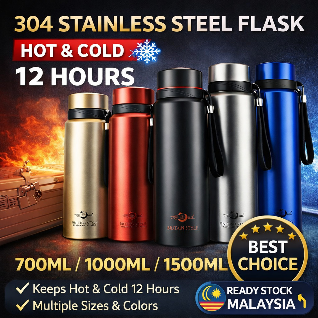 304 Stainless Steel Vacuum Thermos Flask 1500ml Hot & Cold Travel Water ...
