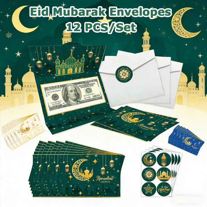12PCS Sampul Raya 2026 Eid Mubarak Envelopes Gifts Islamic Muslim ...
