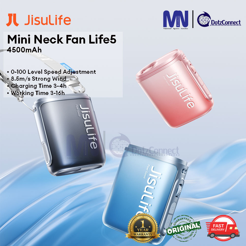JISULIFE Mini Neck Fan Life5 4500mAh Bladeless Rechargable Fan 100 ...