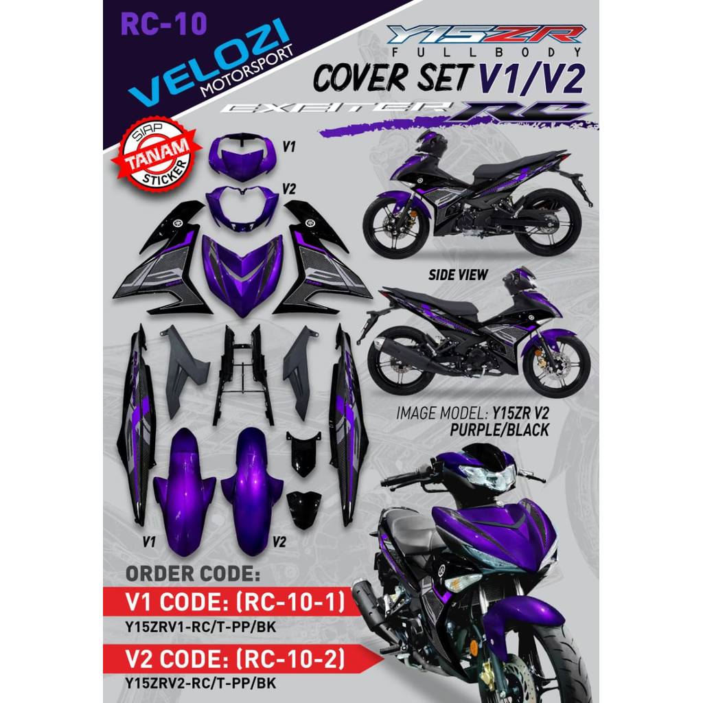 VELOZI EXCITER RC SERIES FULL COVER SET Y15 V1 V2 ( SIAP TANAM ) PURPLE ...