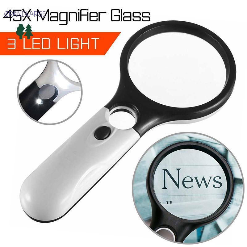 [GrandLarge] 3LED Light 45X Handheld Magnifier Reading Magnifying Glass ...