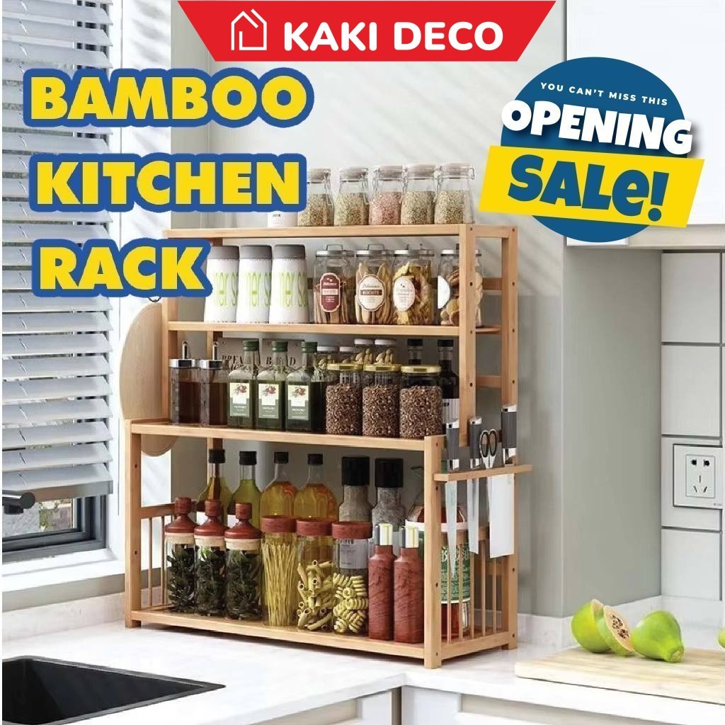 Kakideco Rak Dapur Kayu 2/3/4 Layers Bamboo Kitchen Rack Rak Rempah ...