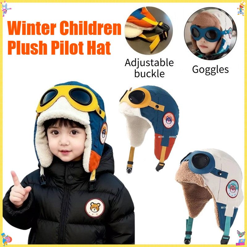 Winter Children Plush Pilot Hat Kids Earflap Hat Outdoor Windproof Ear ...
