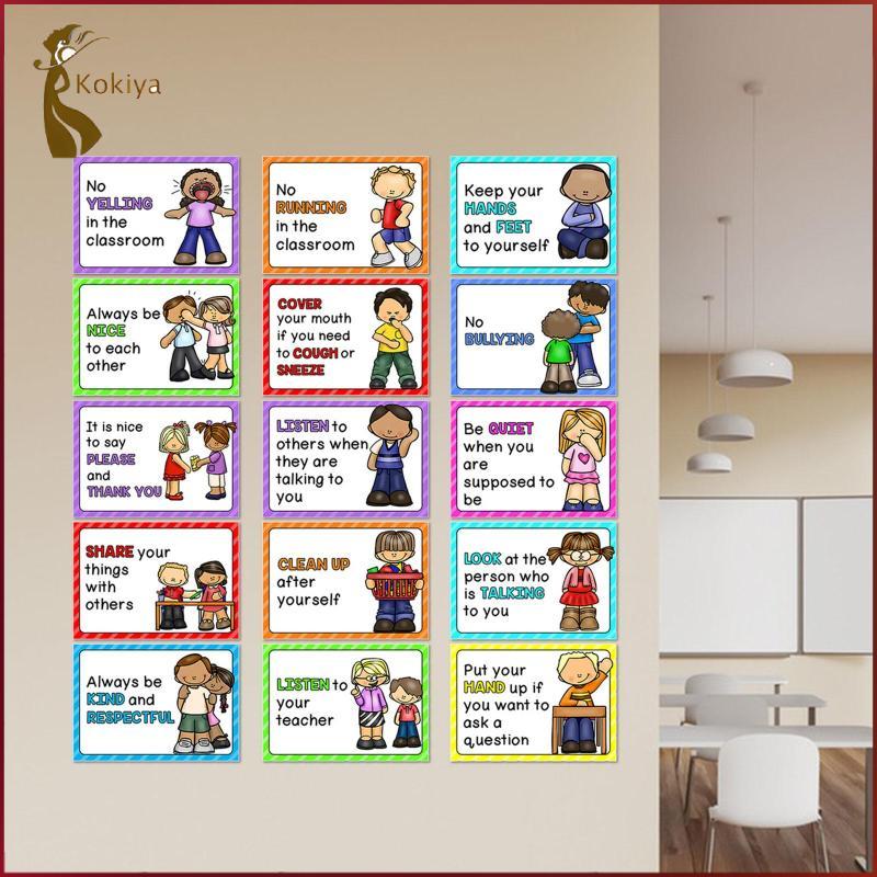 [kokiya] 15Pcs English Classroom Rules Posters Kindergarten Teacher ...