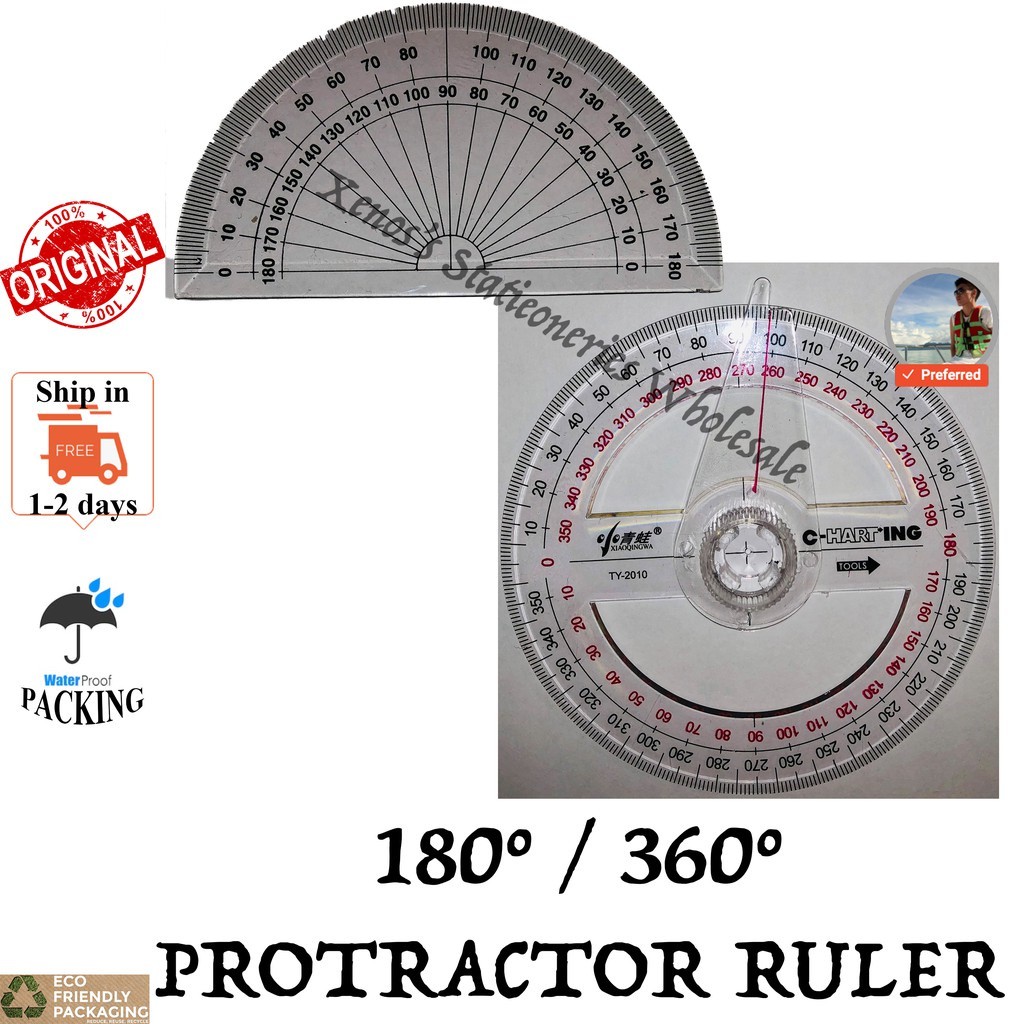 PROTRACTOR RULER 180 / 360 MEASURING ANGLES JANGKA SUDUT GEOMETRY ...