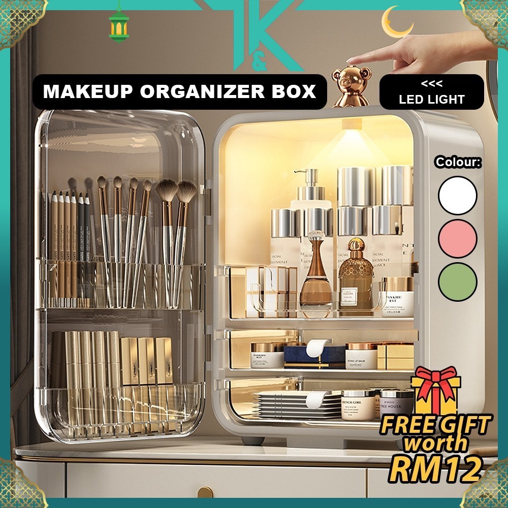 [LOCAL] Little Bear Makeup Box with Light & Mirror | Dustproof Cosmetic ...
