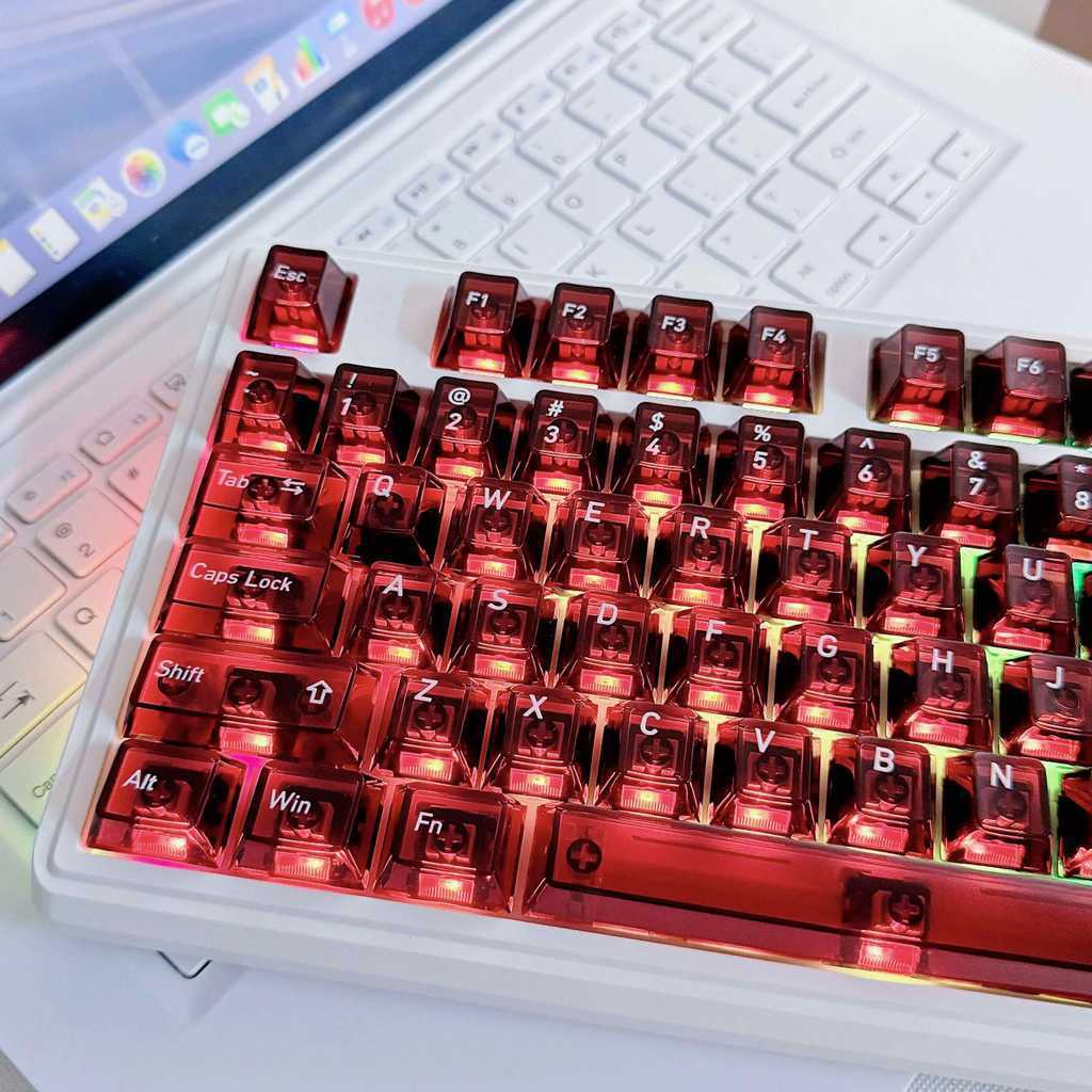 Red Full Transparent PC Keycaps 119 Keys UV Printing Clear Crystal ...