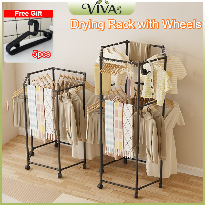 Stainless Steel Clothes Rack 360° Rotating, Double Layer Hexagonal ...