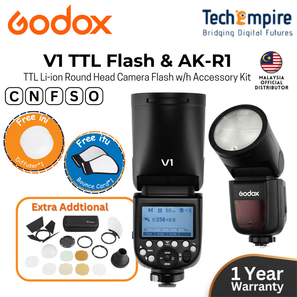 Godox V1 TTL On-Camera Li-ion Round Flash Speedlight For Canon Sony ...