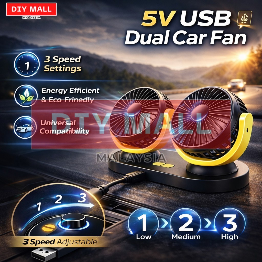 DIYMALL USB Dual Head Car Fan Truck Fan Air Conditioning 3 Speed360 ...