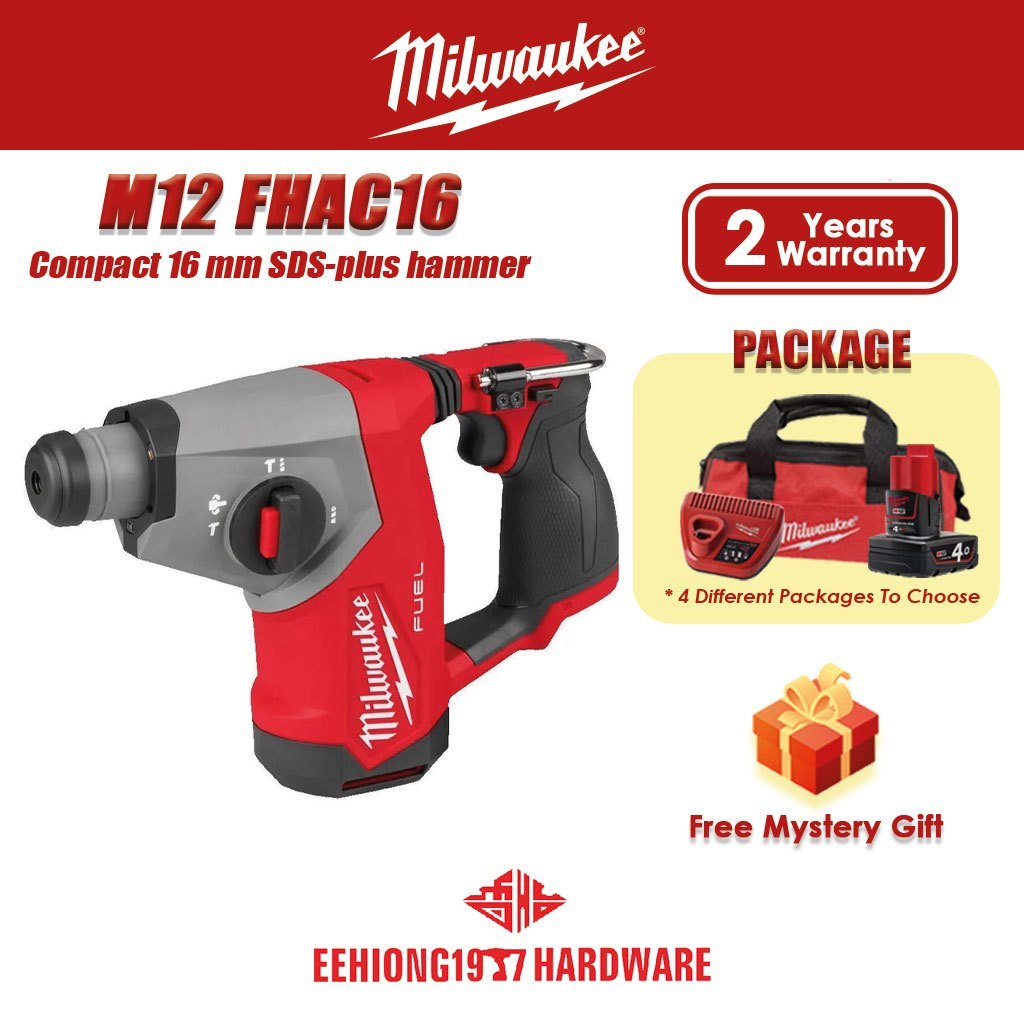 MILWAUKEE M12 FHAC16 16MM Compact SDS-Plus Rotary Hammer Compact Hammer ...