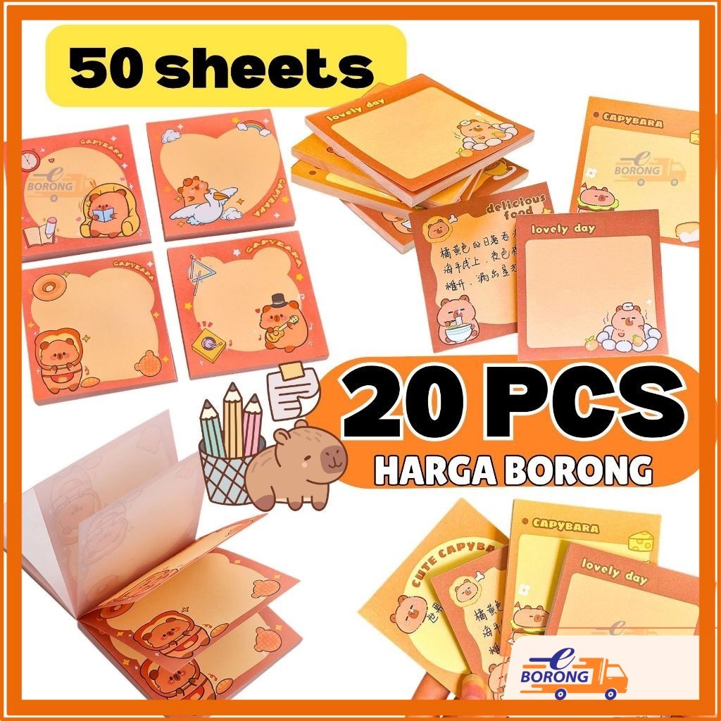 BORONG【20 pcs】CAPYBARA Non-Sticky Memo Paper Note Book Notepad Kids ...