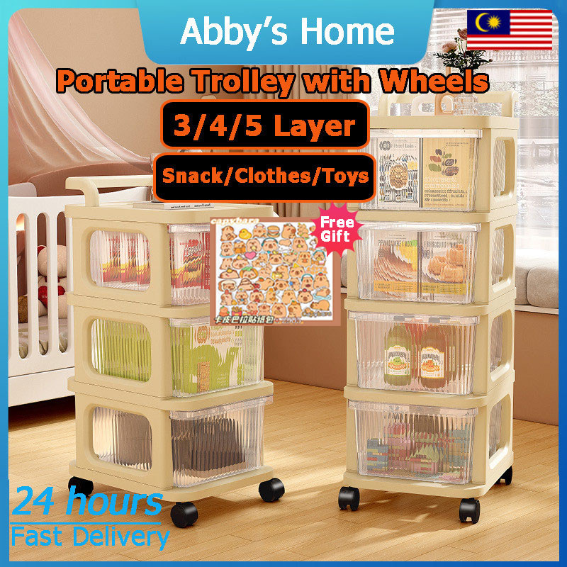 5 Layer Muji Trolley Rack with Wheel Drawer Cabinet Stroller Baby ...