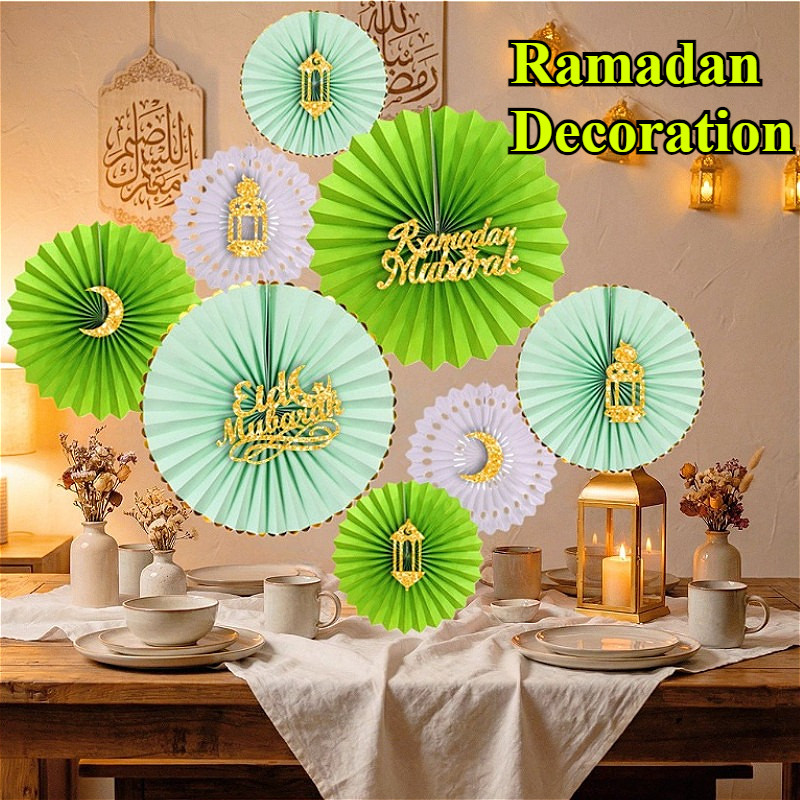 Ramadan Decoration Paper Fan Set Eid Mubarak Paper Fan Flower Set Hari ...