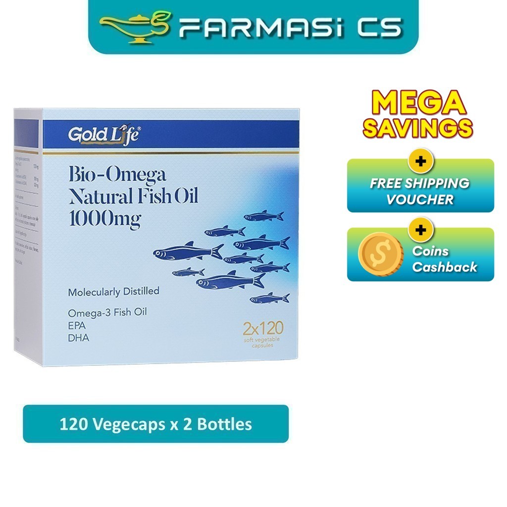 Gold Life Bio-Omega Natural Fish Oil 1000mg 120 Vegecaps x 2 Bottles ...