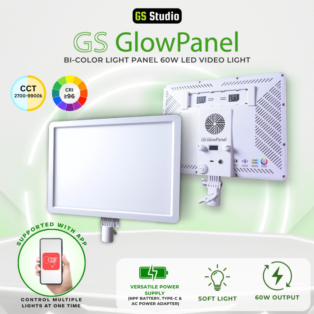 GS GlowPanel Bi-Color Panel Photography Videography Soft 60W LED Video ...
