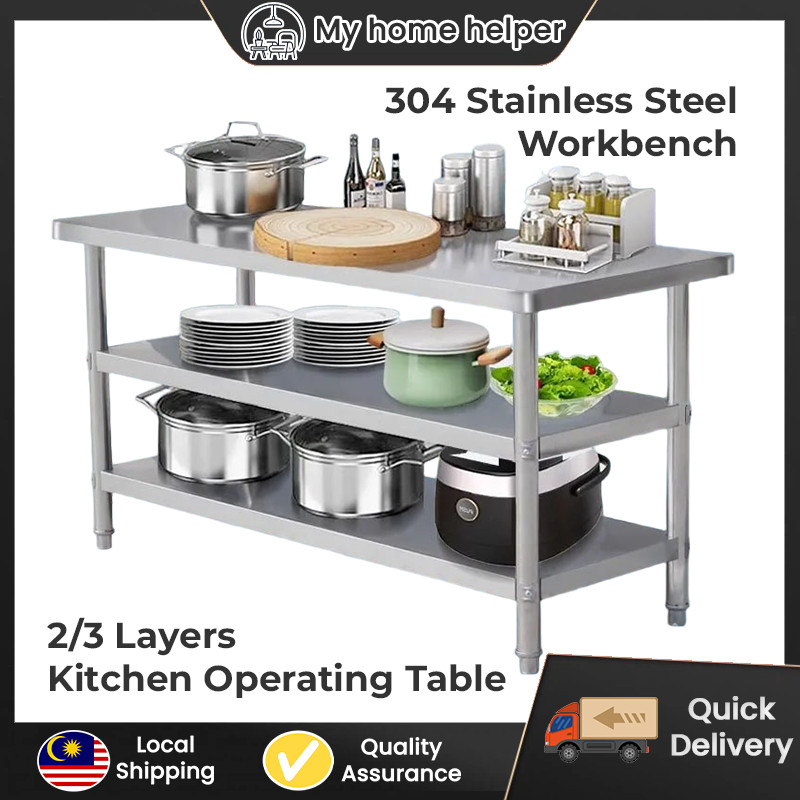 🔥Ready Stock🔥304 Stainless Steel Kitchen Worktable Table Round Corner ...