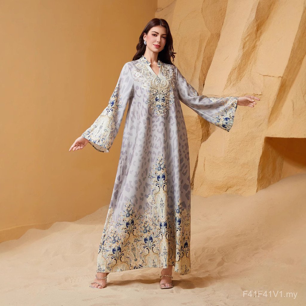 SW1004 Middle East Muslim Robe Leopard Print Beaded Hot Diamond Arabian ...