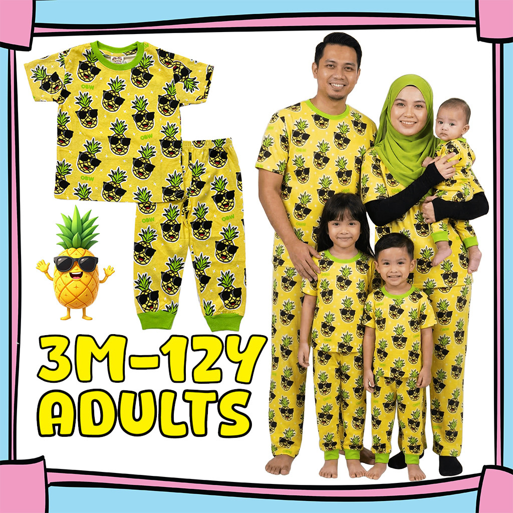 (3M-Adult) OBW YELLOW PINEAPPLE Pajamas Cotton Kids Sedondon Pyjamas ...