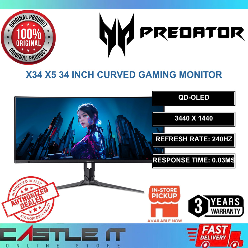 Acer Predator X34 X5 34 Inch OLED WQHD 240Hz 0.03ms Curved Gaming ...
