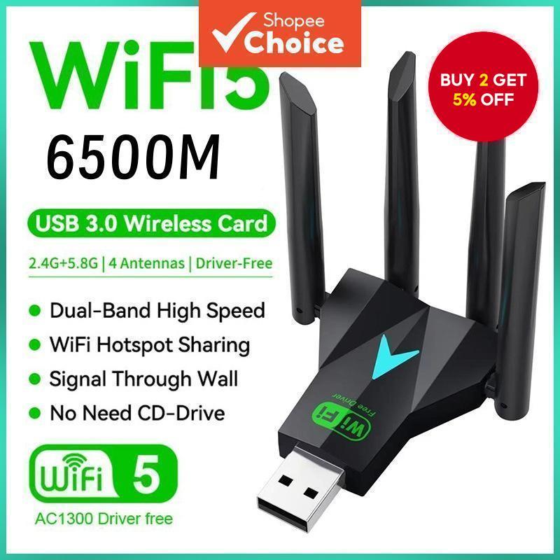 USB WiFi Adapter 6500Mbps Dual Band 2.4G-5.8GHz Wireless Network Card ...