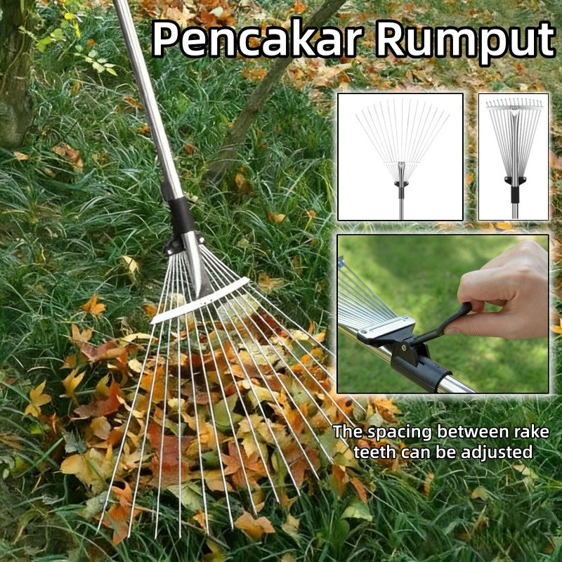 Pencakar Rumput Stainless Steel Retractable Garden Rake Lawn Grass ...