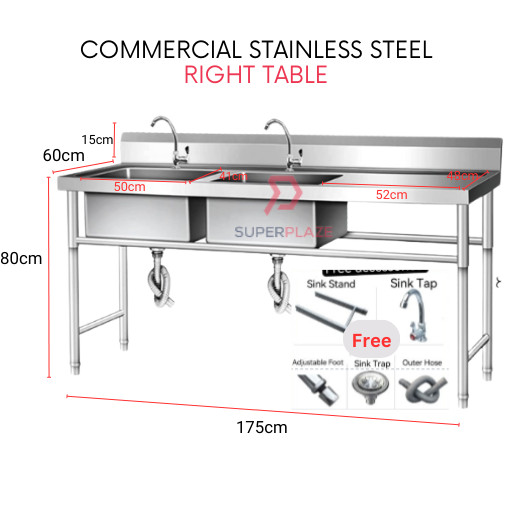 Right Table Double Sink Commercial Stainless Steel Deep Bowl Sink Set ...