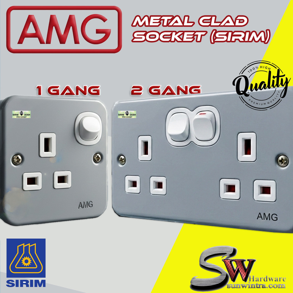 SIRIM APPROVED AMG 13A 1 Gang / 2 Gang METAL CLAD Switched Socket ...