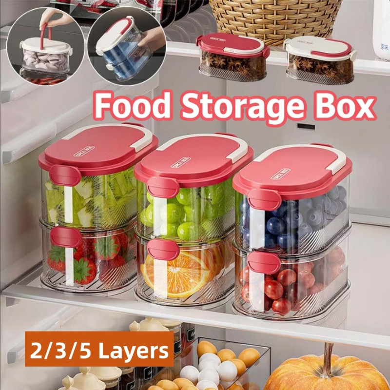 2/3/5 Layers Food Storage Box Kitchen Organizer Container Stackable ...