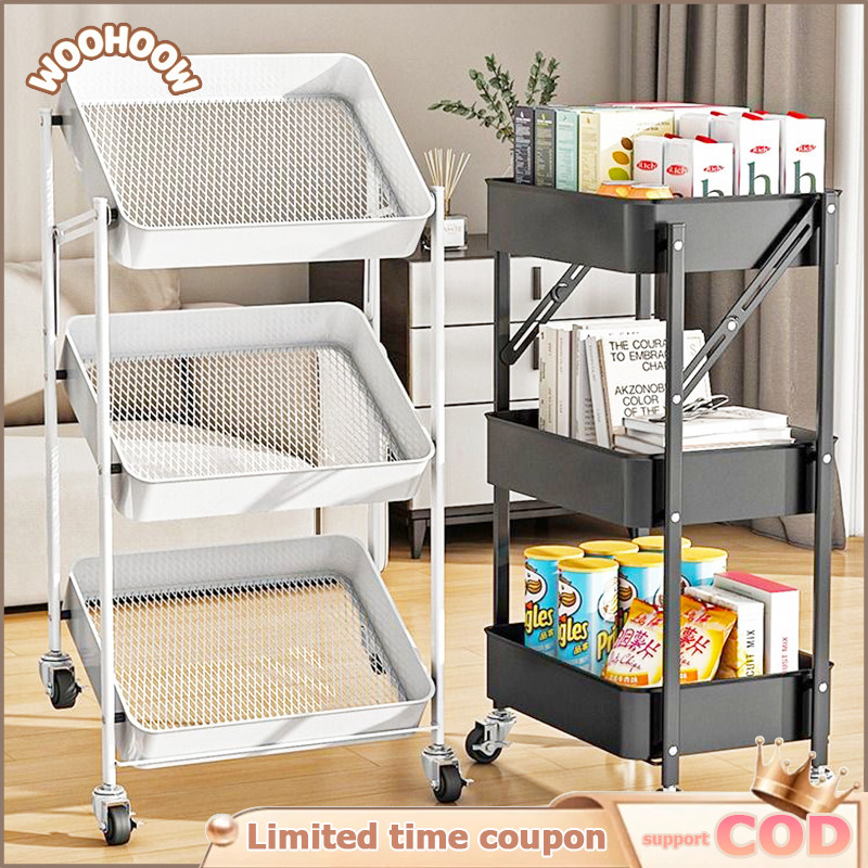 Foldable Storage Rack Kitchen Living Trolley Shelf Bathroom Toilet ...
