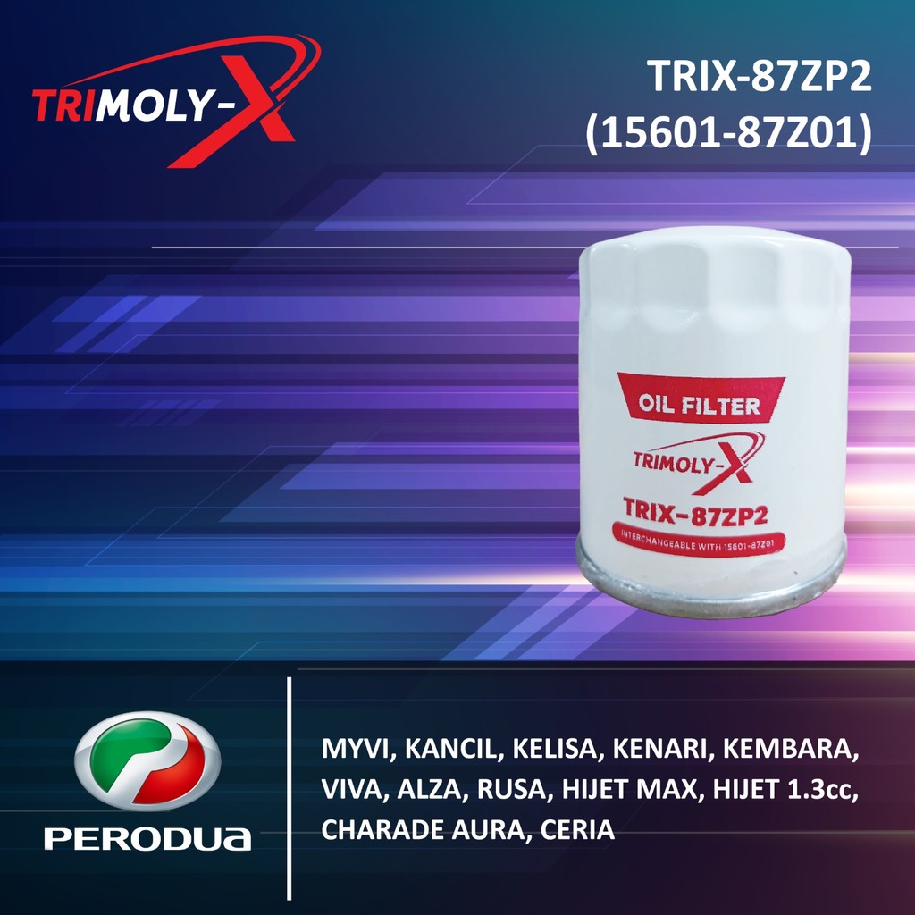 TRIMOLY-X TRIMOLYX Oil Filter TRIX-87ZP2 - Perodua Kelisa Alza Old Myvi ...