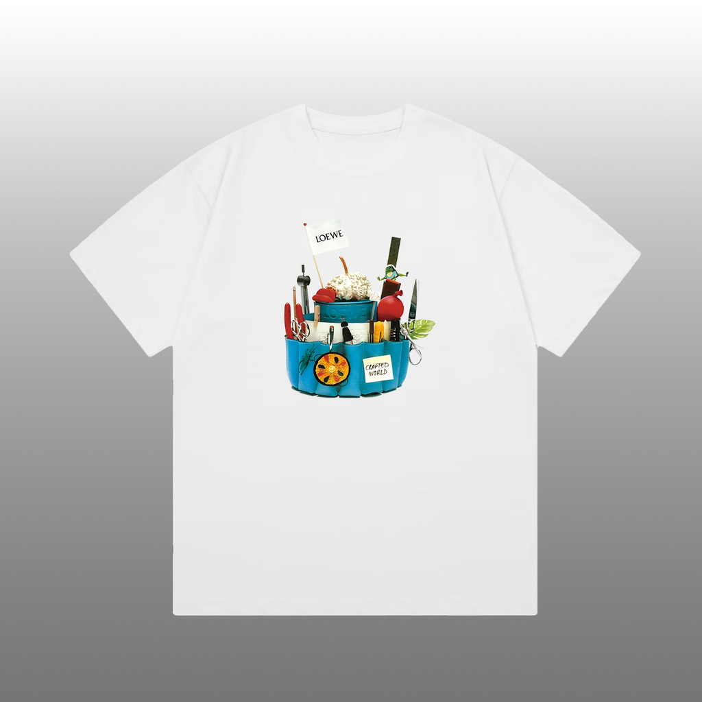 2026 Baru LOEWE Unisex Printed T-Shirt Simple American Trend Heavy Two ...