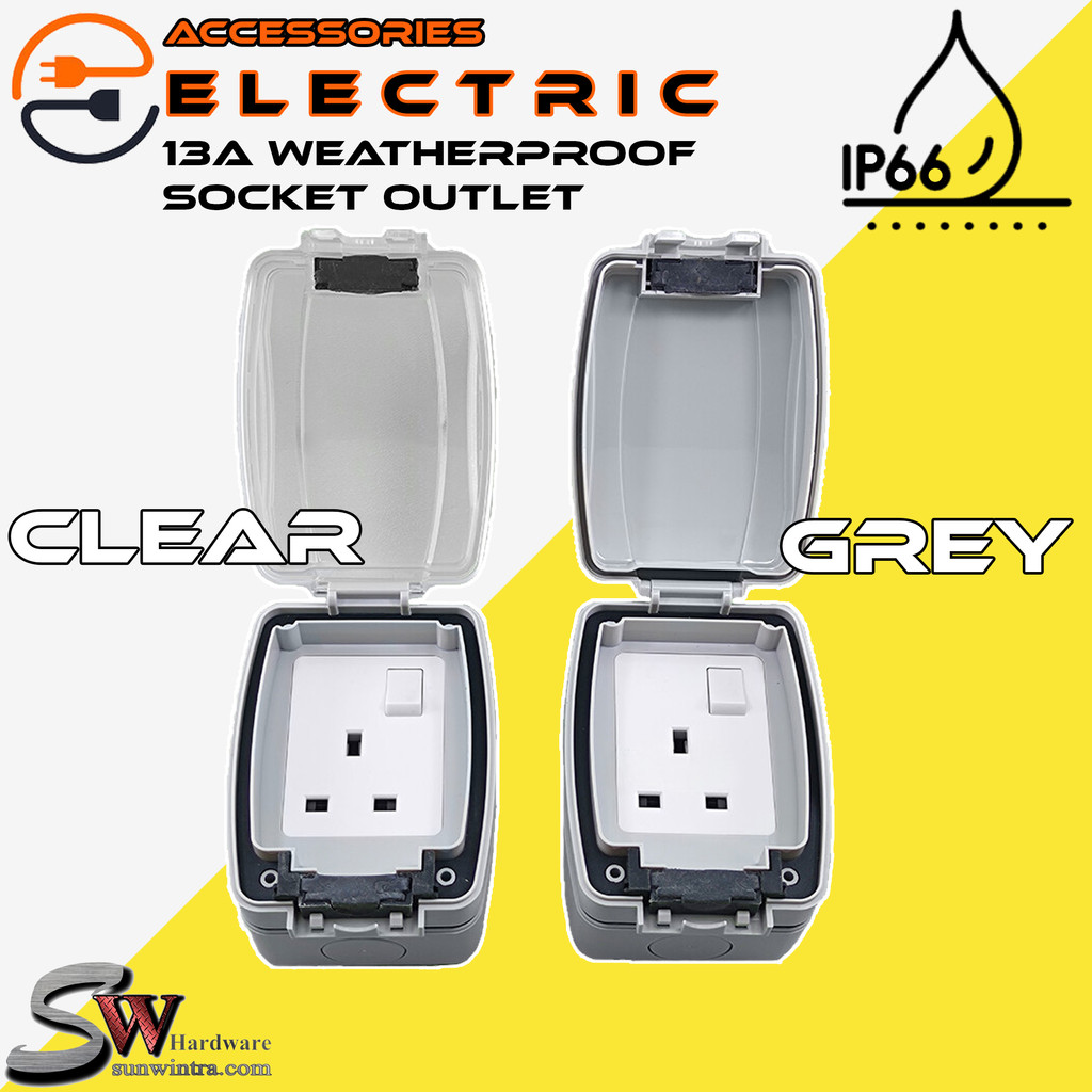 13A 1 Gang IP66 Waterproof Switched Socket Outlets Solid Colour ...