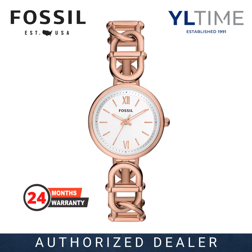 Fossil Lady ES5273 Carlie Three-Hand Silver Dial Rose Gold-Tone ...