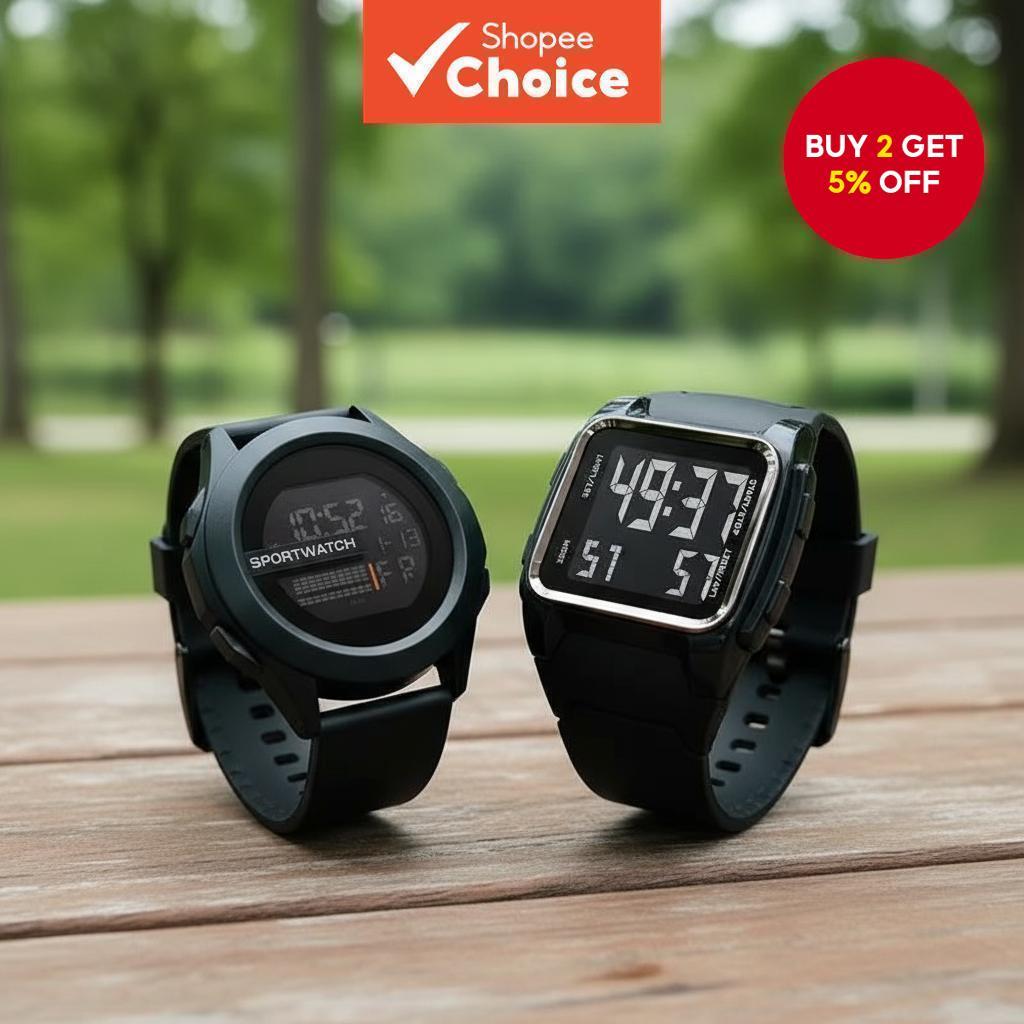 Set of 2 watches for men, casual men's digital watch with LED light ...