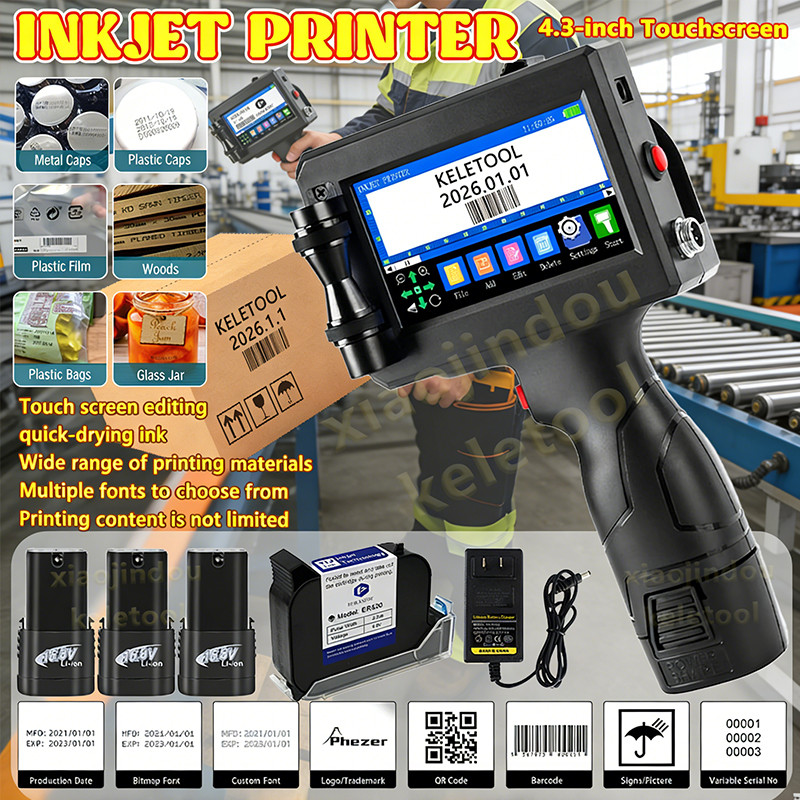 Handheld Inkjet Printer Quick Drying Ink Cartridge Touch Screen QR Code ...