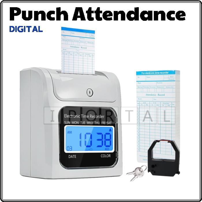 Digital Punch Card Time Recorder Clock Machine Attendance Battery Rack ...