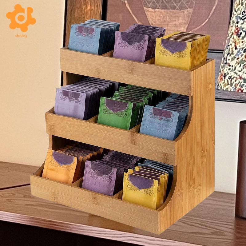 [utruiut0k] Wood Tea Storage Rack Tea Bag Organizer Box Three Tier ...
