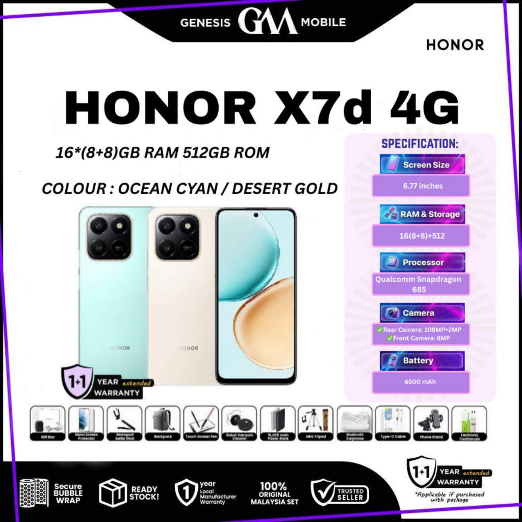 HONOR X7d [16GB*(8+8)GB RAM 512GB ROM] - Original HONOR Malaysia