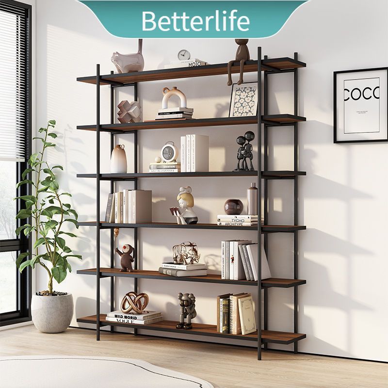 Multi-layer Storage Rack Iron Frame Solid Wood Bookshelf Rak Display ...