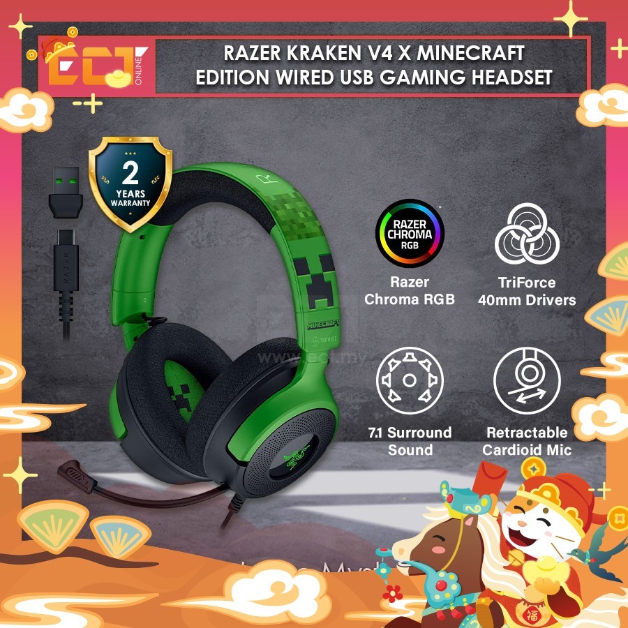Razer Kraken V4 X Minecraft Edition Wired USB Gaming Headset (RZ04 ...
