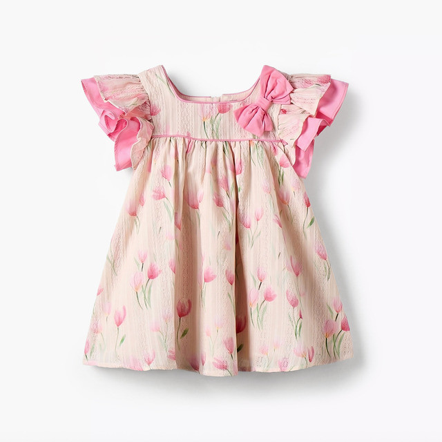 Babyshop Juniors Square Neck Short Ruffle Sleeves Dress With Floral ...