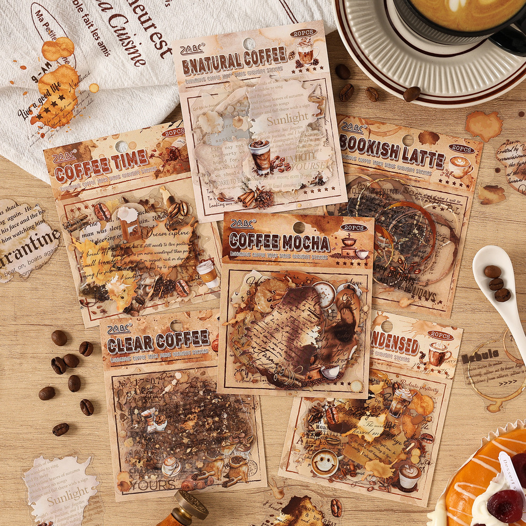 Journamm 20 Pcs Vintage Coffee Stickers Transparent PET Retro Stickers ...