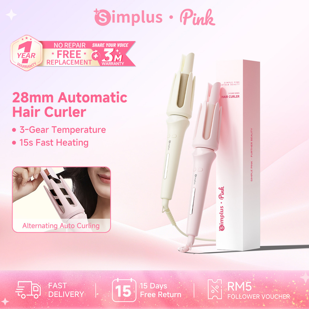 【NEW】 Simplus Pink 28mm Automatic Hair Curler | 3-Level Temp Control ...